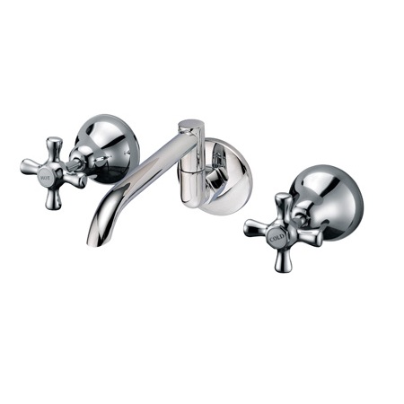 Dual-Handle Wall-Mounted Chrome Basin Taps