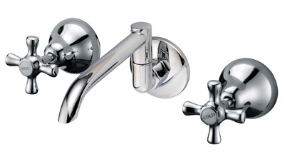 Dual-Handle Wall-Mounted Chrome Basin Tap